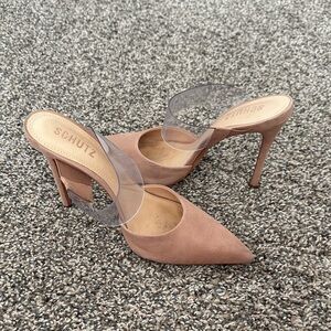 SCHUTZ Women's Nude Heels with Clear Strap